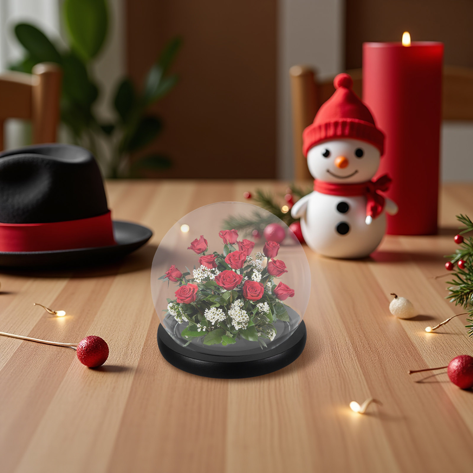 Plastic Dome Clear - Szklana kopuła z solidną drewnianą podstawą,